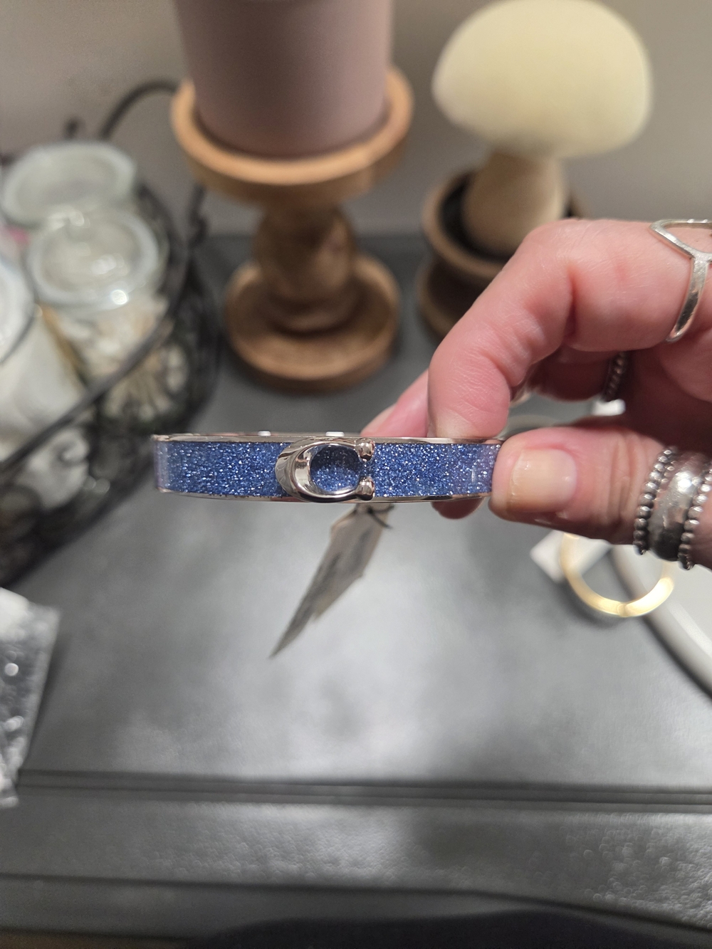 Coach Blue Glitter Signature C Hinge Bracelet